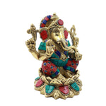 Ganesha Sitting On Lotus With Stone finish