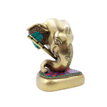 Flute Ganesha Sitting on Base With Stone Work