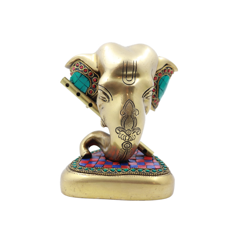 Flute Ganesha Sitting on Base With Stone Work