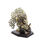 Pagdi Ganesha Sitting Under Tree on Wooden Base