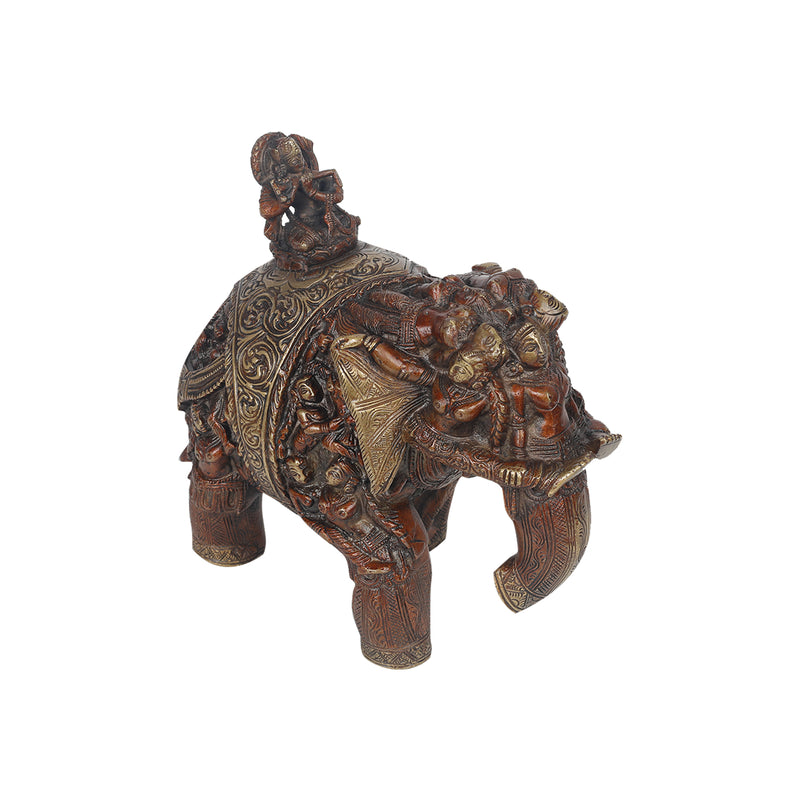 Brass Elephant With Krishna