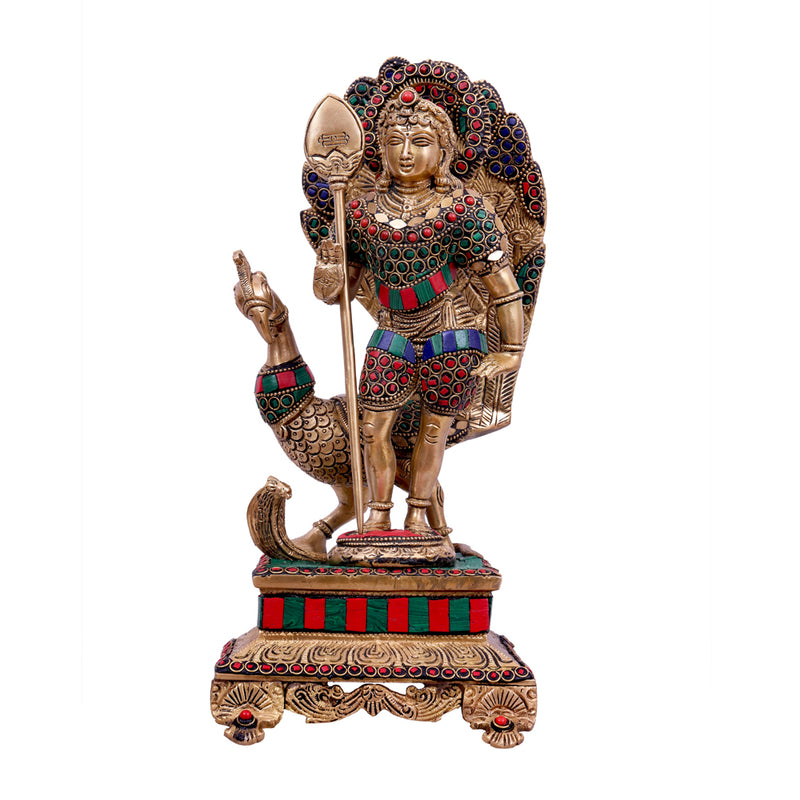 Brass Kartikeya - Multicolor - Stone Work