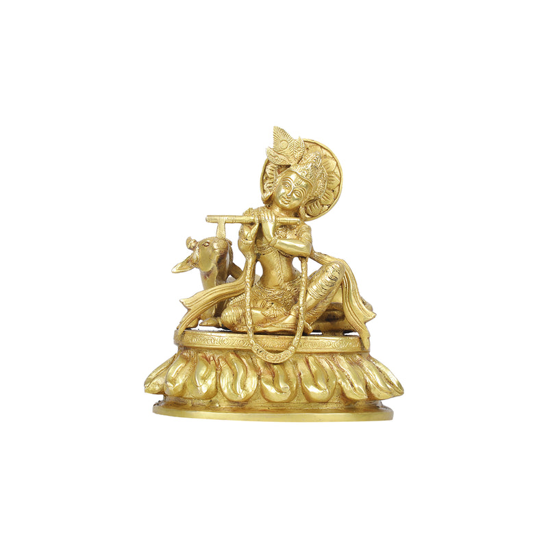 Cow Krishna sitting on lotus base