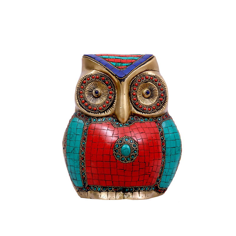 Brass Owl With Stone Work