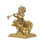 Brass Krishna With Cow