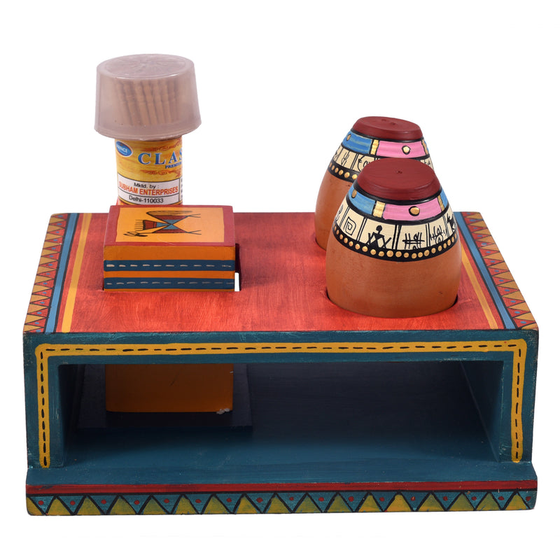 Warli Wooden Tissue Paper Holder With Toothpick N Salt N Pepper ragaarts.myshopify.com