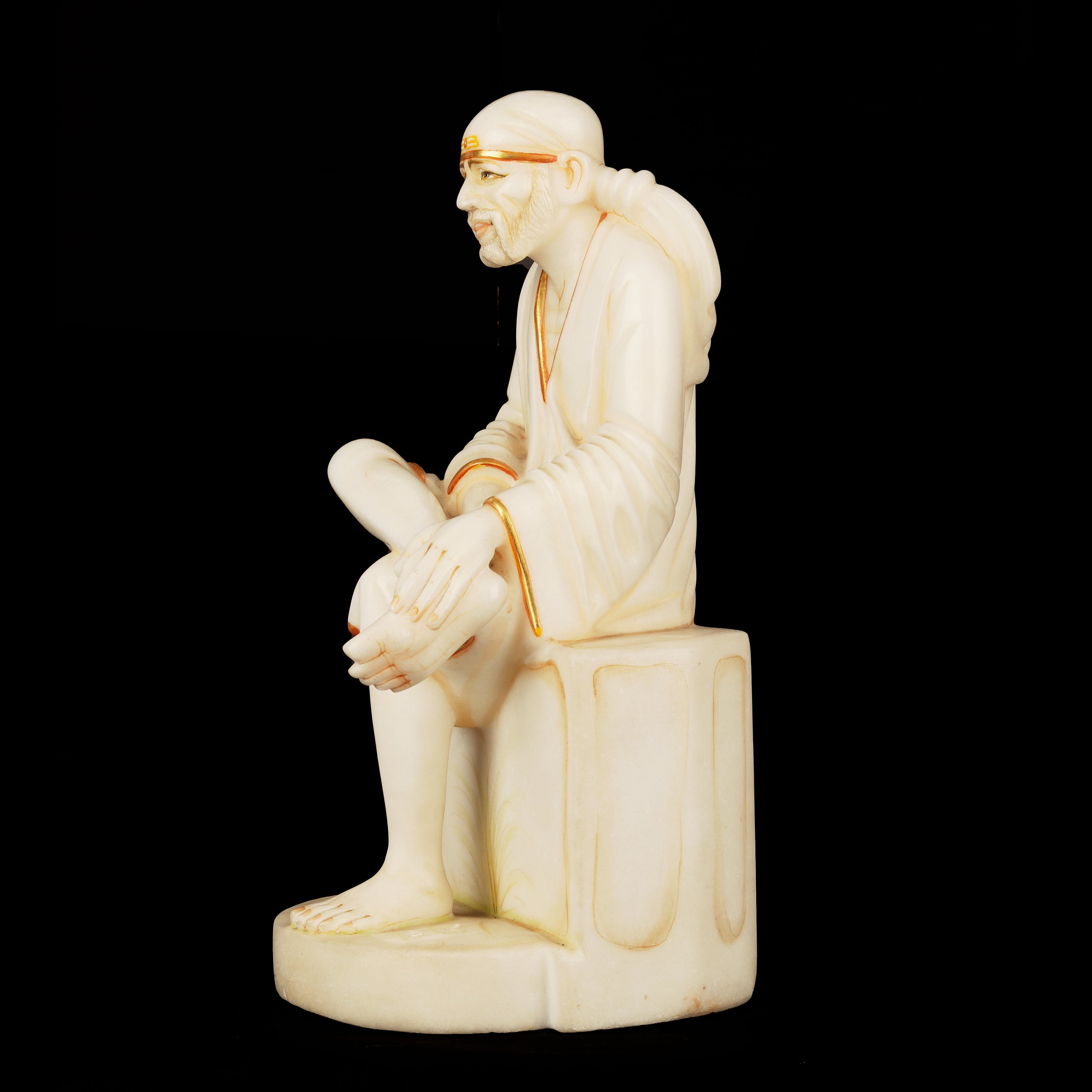 Marble Sitting Sai Baba With Painted