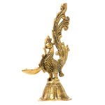 Ragaarts - Antique Brass Peacock Design Diya | Beautiful Handcrafted Peacock Diya - Brass Lamp |
