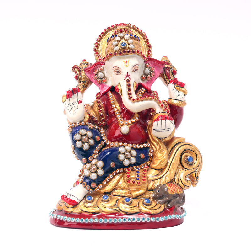 Sitting Ganesha With Stone Work 