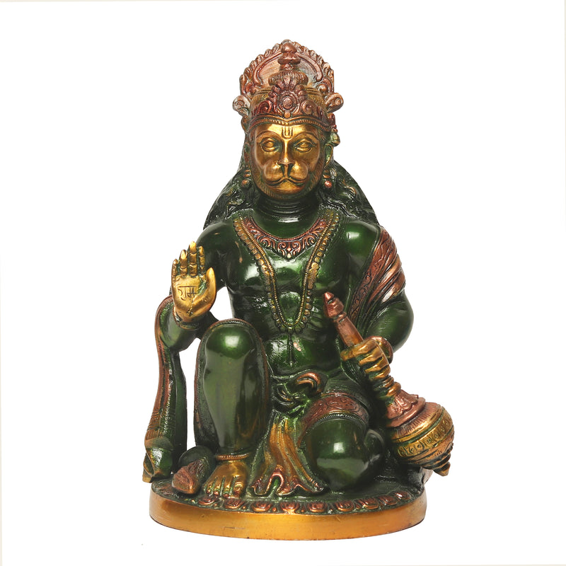 Sitting Hanuman with green finish