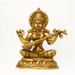 Brass Saraswati Statue - Holding Veena | Goddess Saraswati Statue