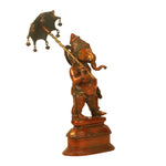 Standing Ganesha With Umbrella Copper Finish 