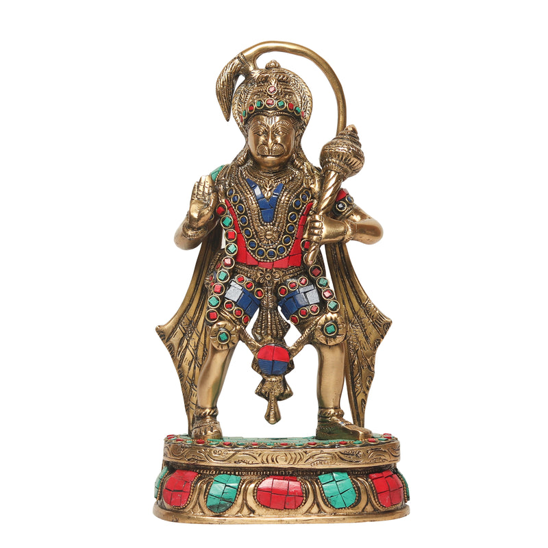 Brass Standing Hanuman with Stone Finish