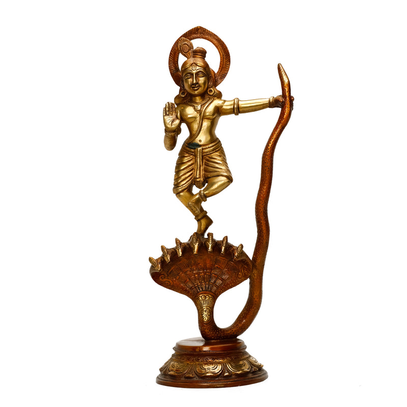 Dancing Krishna On Snake - Brass Statue