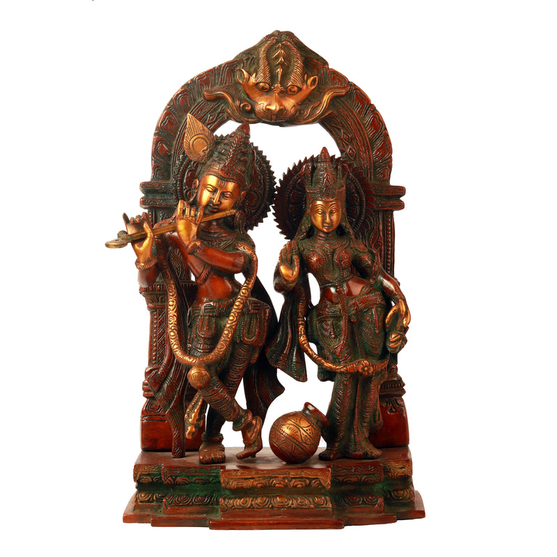 Standing Radha Krisha With Archa Copper  Finish 