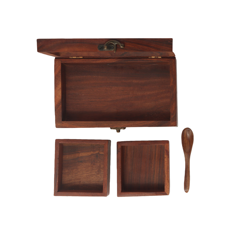Wooden Masala Box With Spoon