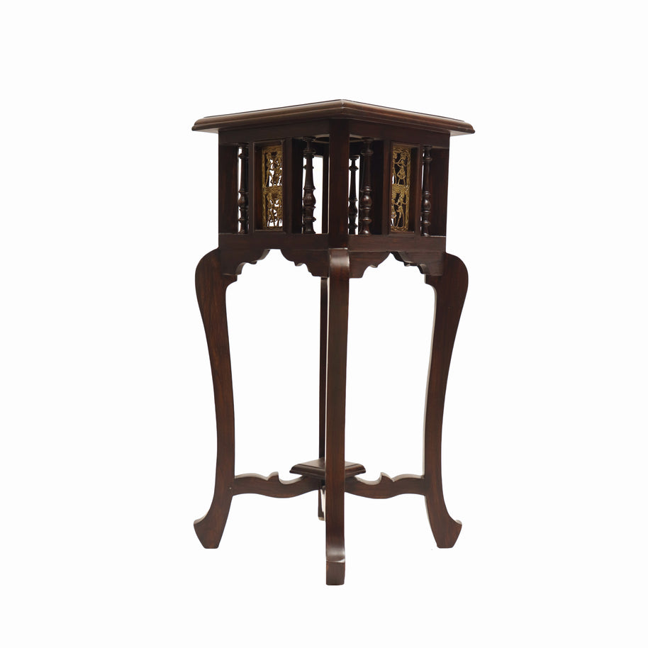Wooden Side (Planter ) Table With Dhokra Art