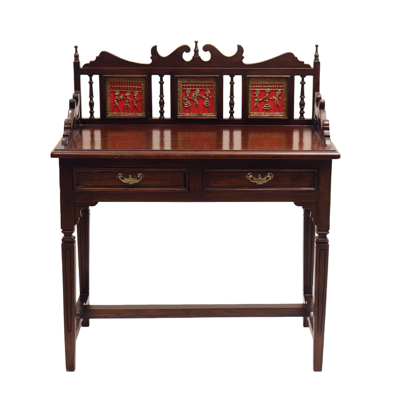 Wooden Study Table With Dhokra Arts