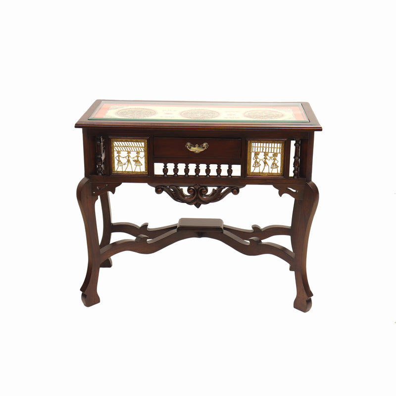 Wooden Console Table With Dhokra Art