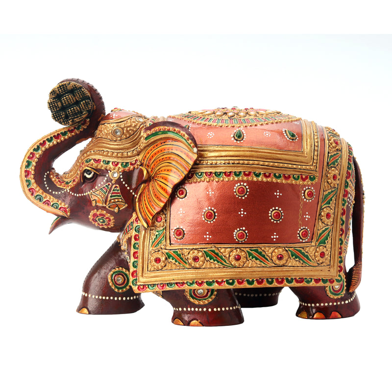 Wooden Elephant With Stone Work